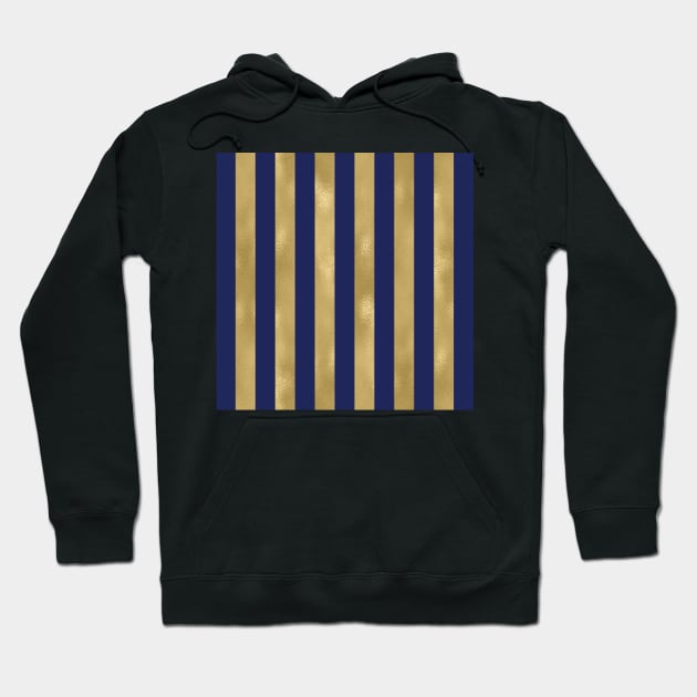 Navy Blue and Gold Metallic Vertical Stripes Hoodie by AmyBrinkman